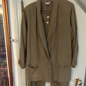 Vtg Ann Taylor khaki green linen pants suit, 80s with cool details 12